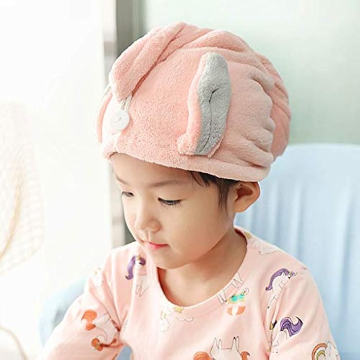 Hair Towel Wrap Kids Hair Drying Wrap Super Absorbent Microfiber Soft Comfortable Coral Velvet Towel Cute Rabbit Quick Dry Hair Cap with Buckle for Children Girls Wet Long Curly Thick Hair Head Caps - Image 2